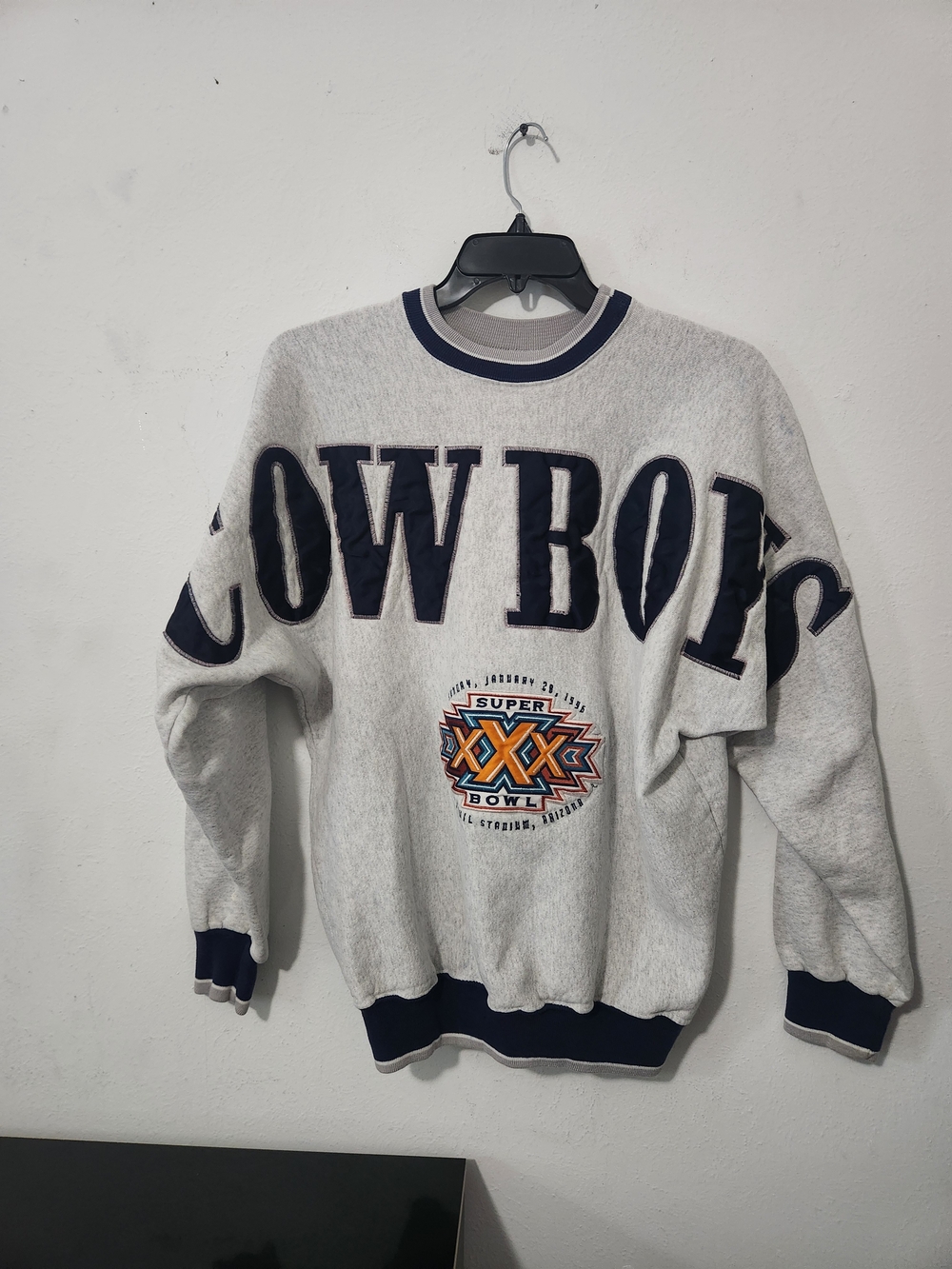 Retro Sweater Cowboys Graphic - Gray/Navy